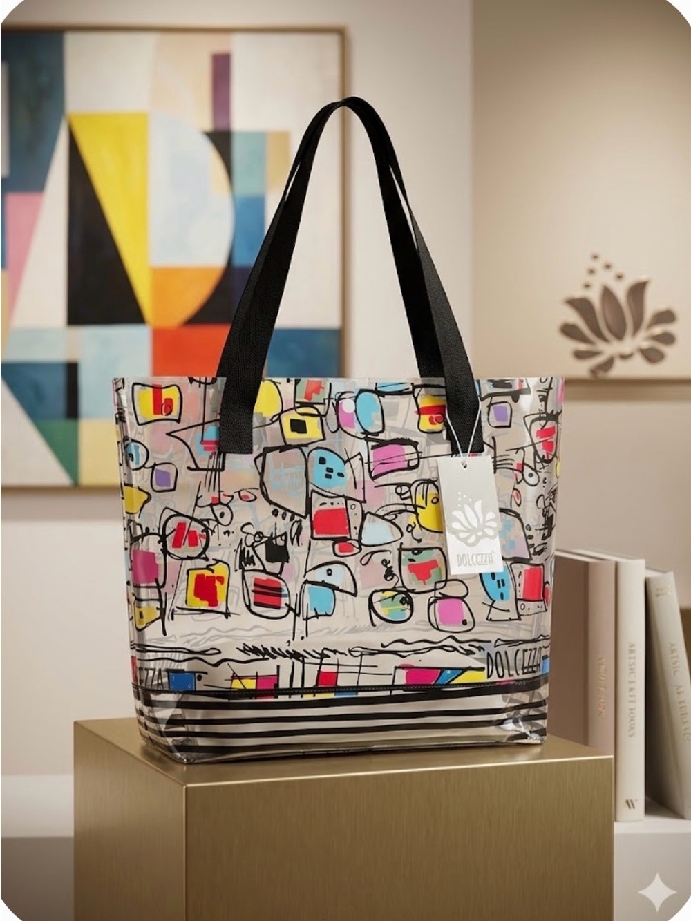 NWT Dolcezza Clear Abstract Art Transparent Tote Bag
